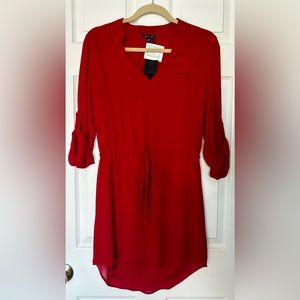 NWT Naked Zebra Red Vneck Drawstring Lined Dress Size Medium